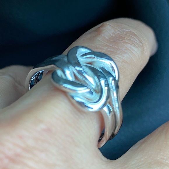 Large 925 Sterling Silver Love Knot Wire Wrap Ring - Picture 3 of 8